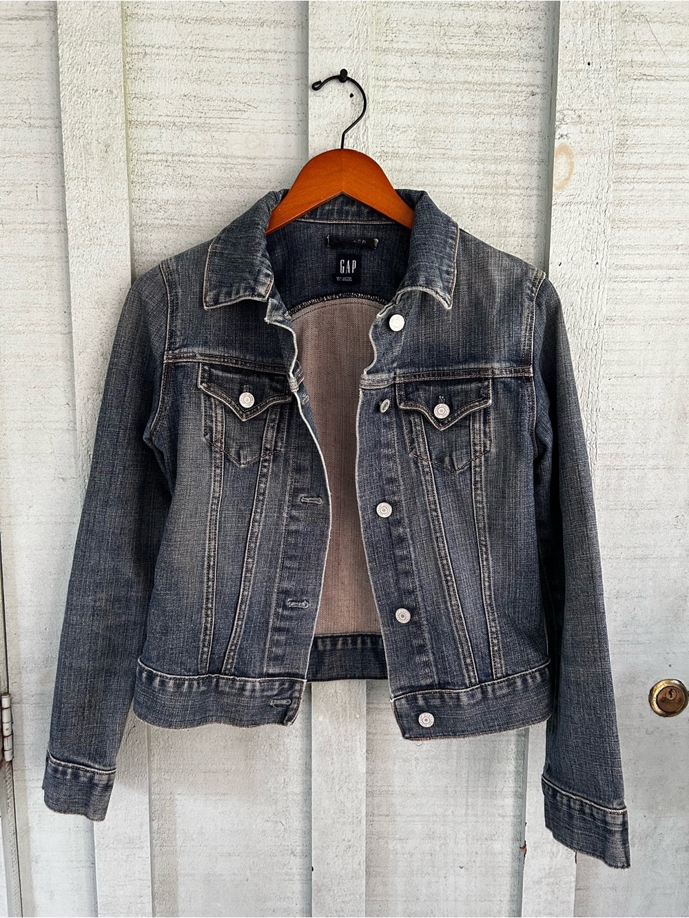 GAP Women's Washed Black Denim Trucker Jacket